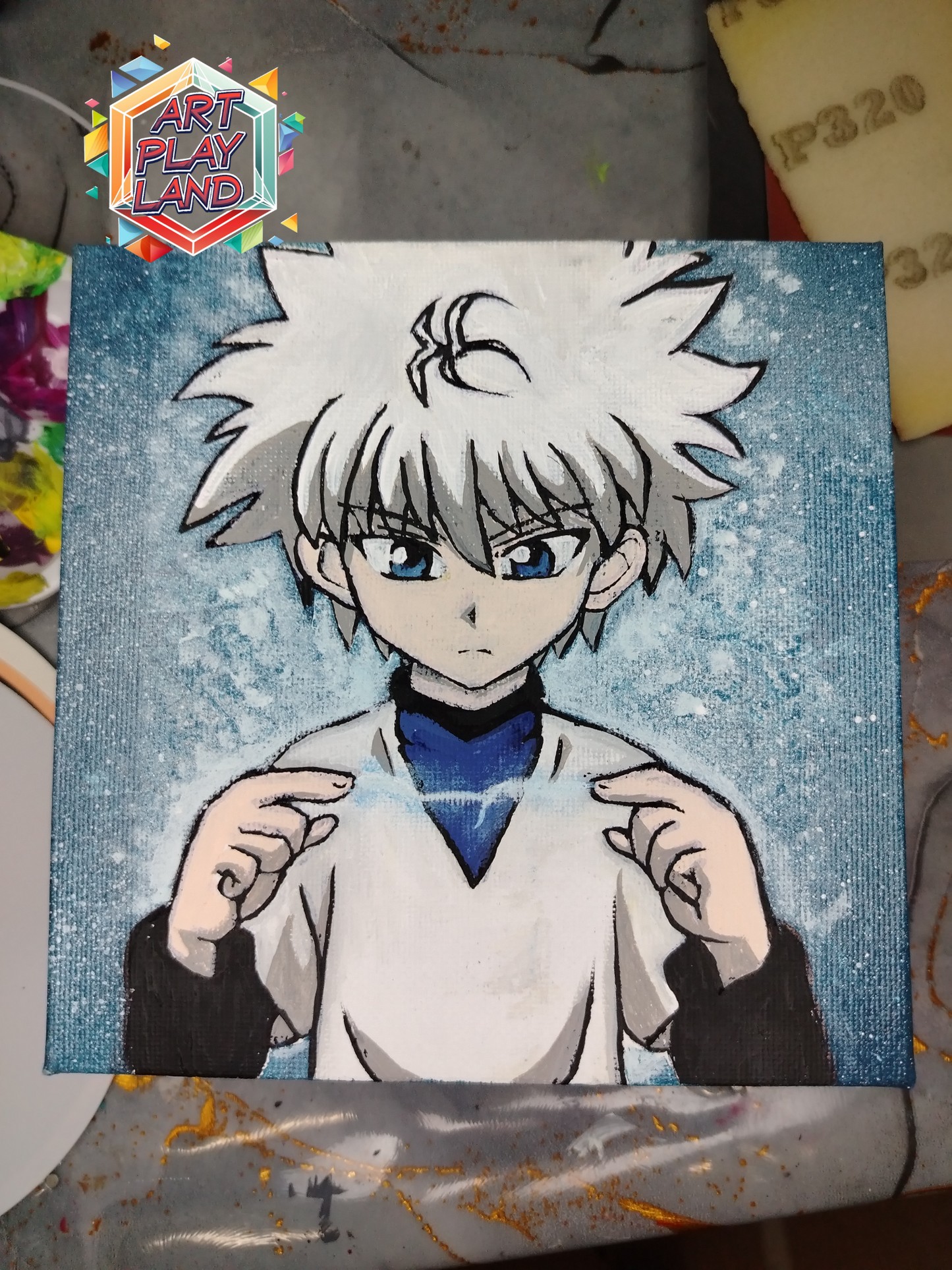 Quadro Kurapika Dipinto a Mano – 15x15 cm, Luminoso al Buio | Arte Anime Unica